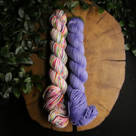 Rainbow in the Sky + Wisteria Set (50g) - Soft Sock - Fingering Weight