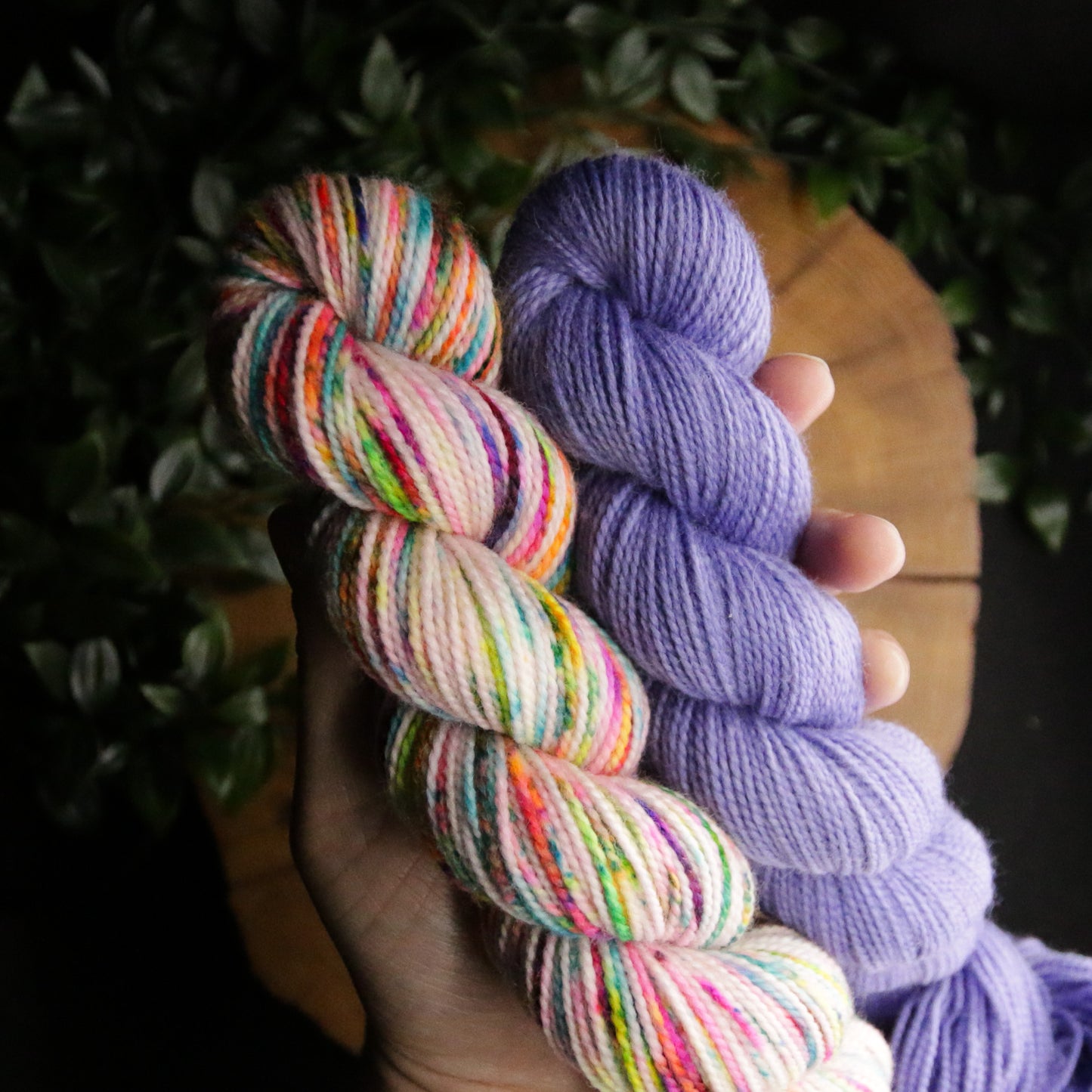 Rainbow in the Sky + Wisteria Set (50g) - Soft Sock - Fingering Weight